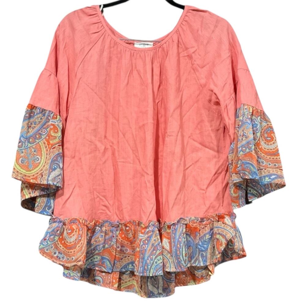 Umgee Top Women Peach Large Linen Blend